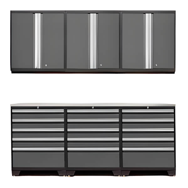 NewAge Garage Cabinets PRO Grey 7-Piece Garage Storage Set with Stainless Steel Top-52004 + 36784 + 52015-Garage Giant