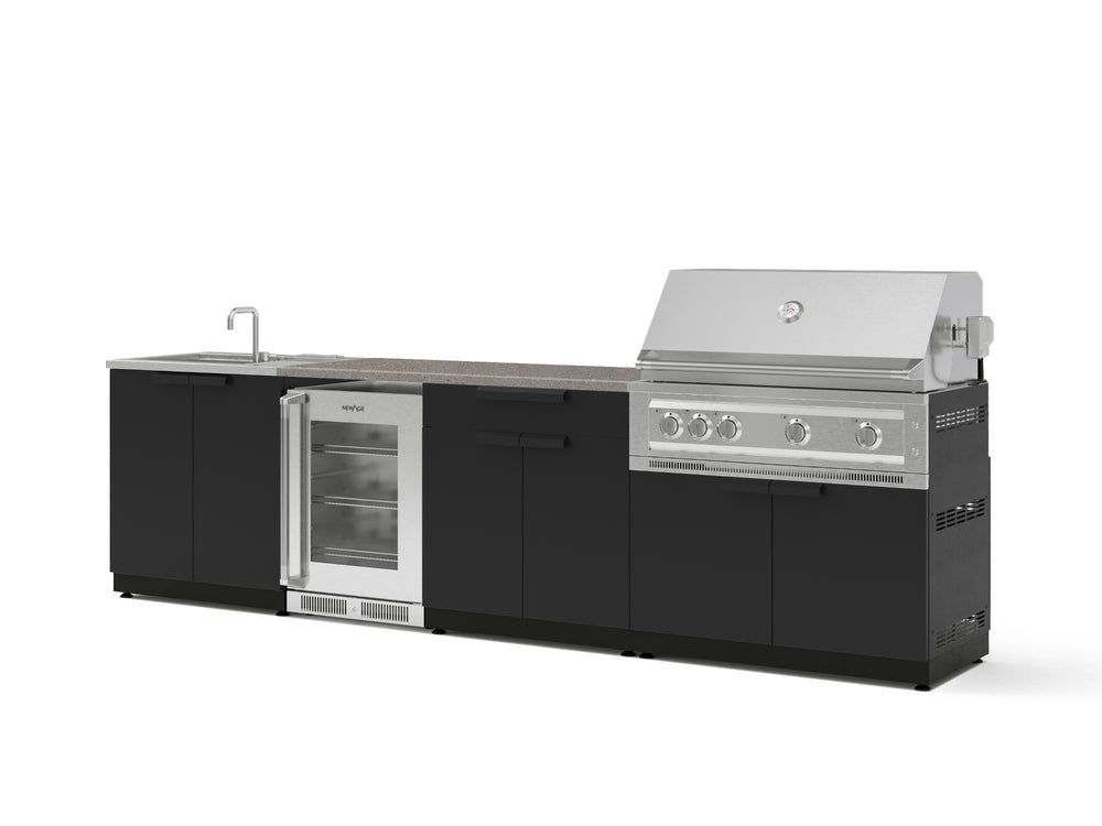 NewAge Outdoor Kitchens Stainless Steel 6-Piece Cabinet Set with Sink, Bar, Grill Cabinet, Platinum Grill, Countertop and Glass Door Fridge-73826-Garage Giant
