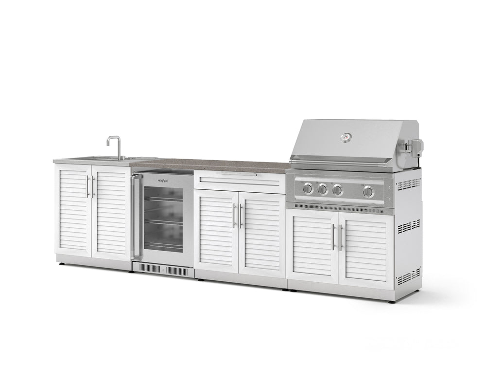 NewAge Outdoor Kitchens Stainless Steel 6-Piece Cabinet Set with Sink, Bar, Grill Cabinet, Platinum Grill, Countertop and Glass Door Fridge-73851-Garage Giant