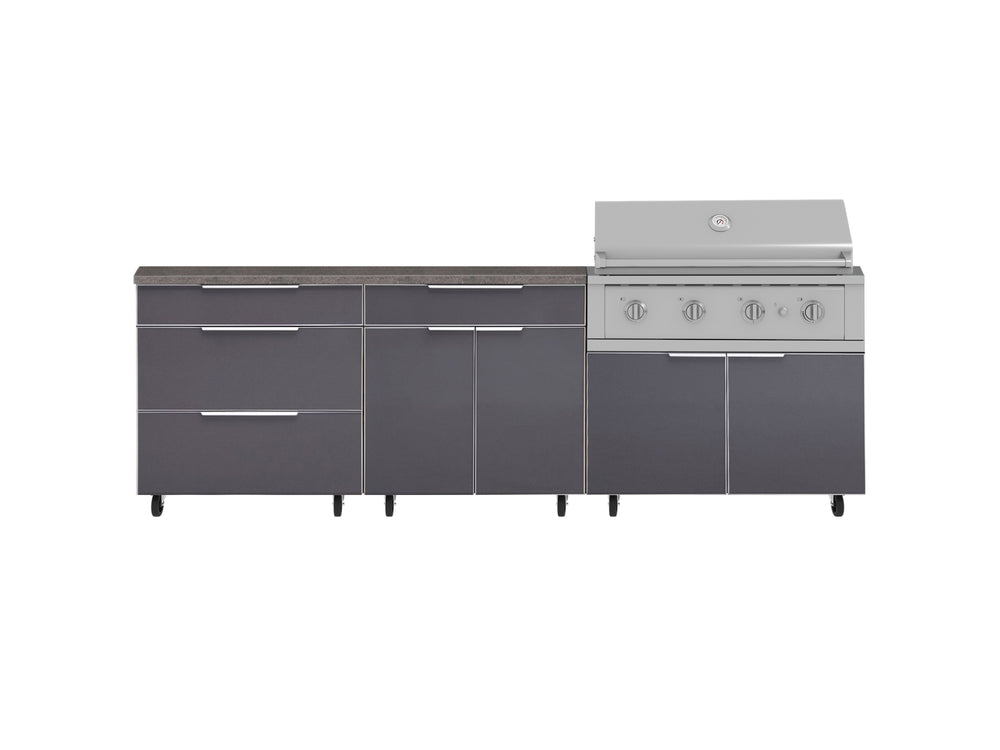 NewAge Outdoor Kitchens Aluminum 5-Piece Cabinet Set With Casters and 3 Drawer, Bar, Grill Cabinet, Performance Grill, Countertop-72605-Garage Giant