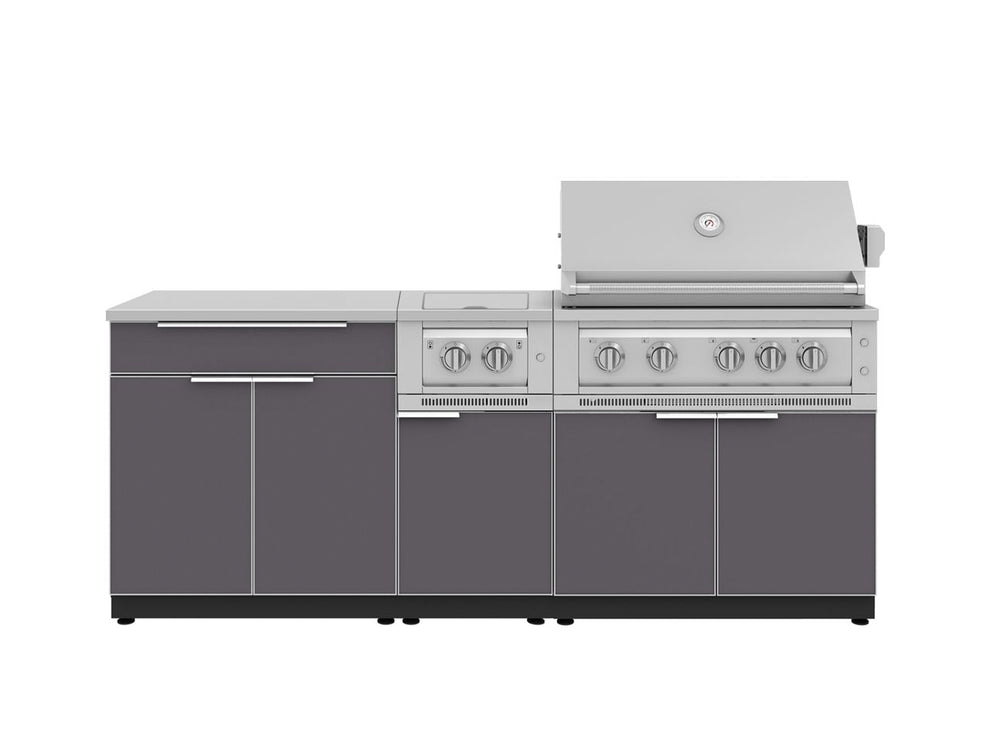 NewAge Outdoor Kitchens Aluminum 6-Piece Cabinet Set with Platinum Grill, Dual Side Burner, Bar and Grill Cabinet and Stainless Steel Countertop.-71546-Garage Giant