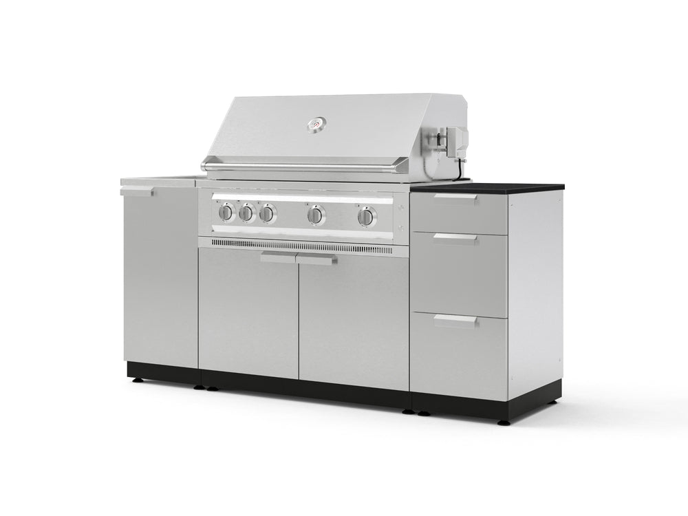 NewAge Outdoor Kitchens Outdoor Grill Island Stainless-Steel 5-Piece Cabinet Set with Sink, 3 Drawer, Grill Cabinet, Platinum Grill and Stainless Steel Countertop - (Natural Gas) | Garage Giant