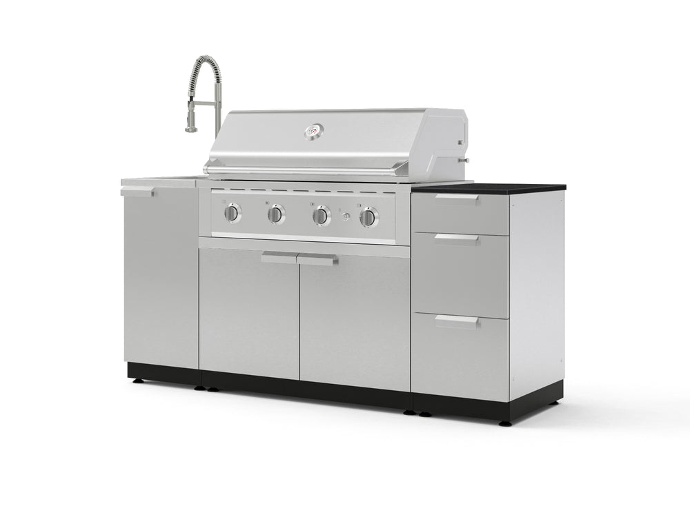 NewAge Outdoor Kitchens Outdoor Grill Island Stainless-Steel 5-Piece Cabinet Set with Sink, 3 Drawer, Grill Cabinet, Performance Grill and Stainless Steel Countertop - (Liquid Propane) | Garage Giant