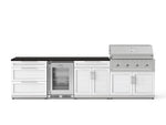 NewAge Outdoor Kitchens Stainless Steel 7-Piece Cabinet Set with 3-Drawer, Bar, Grill Cabinet, Performance Grill, Countertops, and Glass Door Fridge-73628-Garage Giant 