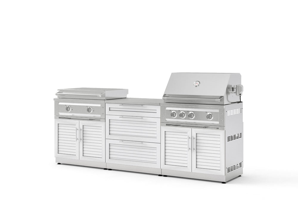 NewAge Outdoor Kitchens Stainless Steel Louvered Doors 6-Piece Cabinet Set with 3 Drawer, Grill Cabinet, Platinum Griddle, Grill and Countertop-75185-Garage Giant