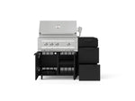 NewAge Outdoor Kitchens Outdoor Grill Island Stainless-Steel 4-Piece Cabinet Set with Casters and 3-Drawer, Grill Cabinet, Platinum Grill and Dekton in Sirius Countertop - (Liquid Propane) 