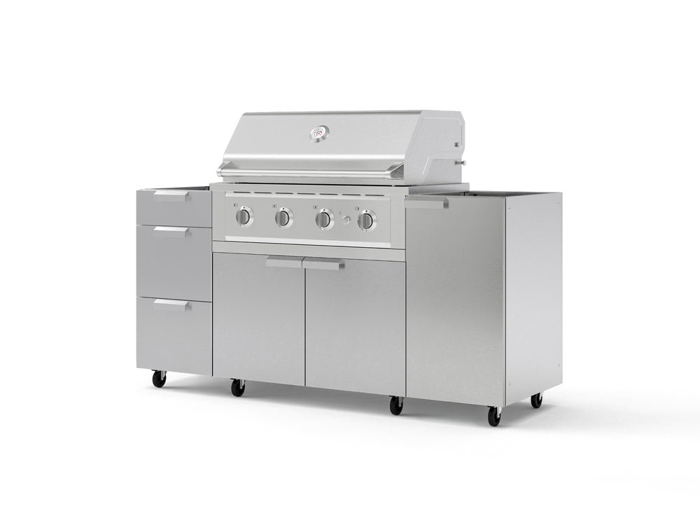 NewAge Outdoor Kitchens Outdoor Grill Island Stainless-Steel 5-Piece Cabinet Set with Casters 1 Door, 3 Drawer, Grill Cabinet and Performance Grill - (Liquid Propane) | Garage Giant