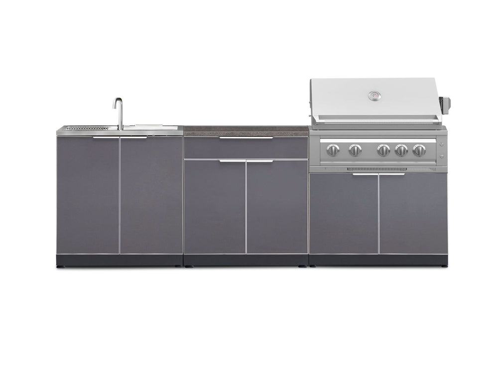 NewAge Outdoor Kitchens Aluminum 5-Piece Cabinet Set with Bar, Sink, Grill Cabinet, Platinum Grill, and Countertop-71273-Garage Giant