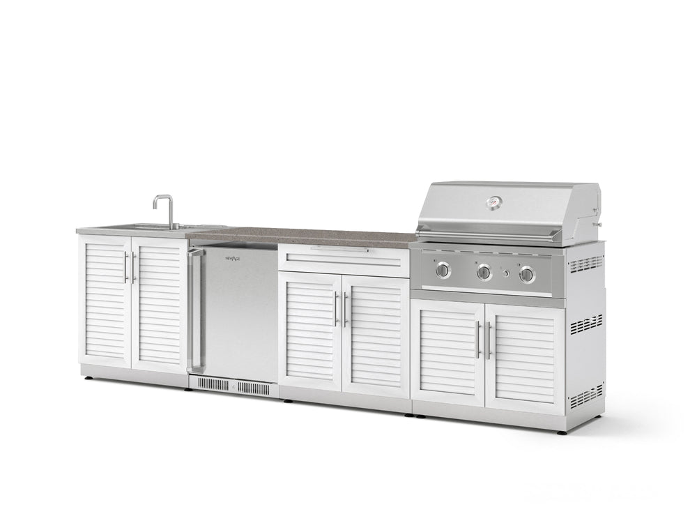 NewAge Outdoor Kitchens Stainless Steel 6-Piece Cabinet Set with Sink, Bar, Grill Cabinet, Performance Grill, Countertop and Stainless Steel Door Fridge-73830-Garage Giant