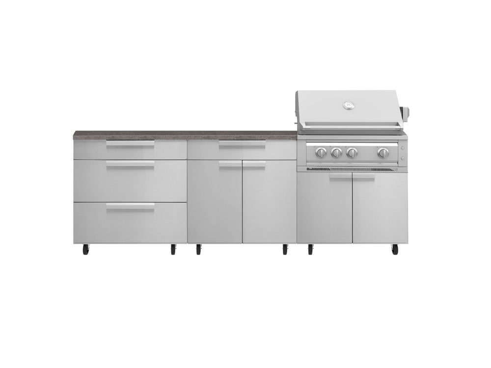 NewAge Outdoor Kitchens Stainless Steel 5-Piece Cabinet Set with Casters and 3 Drawer, Bar, Grill Cabinet, Platinum Grill, Countertop-72621-Garage Giant