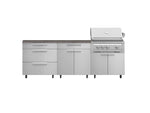 NewAge Outdoor Kitchens Stainless Steel 5-Piece Cabinet Set with Casters and 3 Drawer, Bar, Grill Cabinet, Platinum Grill, Countertop-72621-Garage Giant 