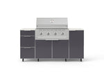 NewAge Outdoor Kitchens Outdoor Grill Island Aluminum 6-Piece Cabinet Set with Casters 1 Door, 3 Drawer, Grill Cabinet, Performance Grill and Dekton in Aeris Countertops - (Liquid Propane) 