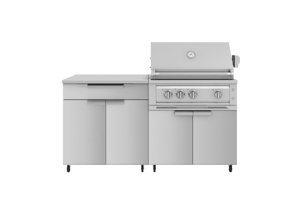 NewAge Outdoor Kitchens Stainless Steel 4-Piece Cabinet Set with Caster and Bar, Grill Cabinet, Performance Grill, and Countertop-72423-Garage Giant