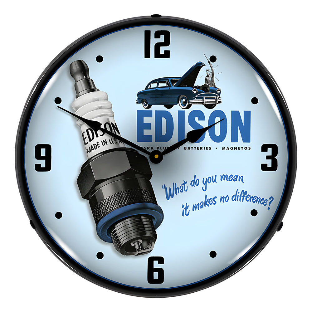 Collectable Sign and Clock Edison Spark Plugs Backlit Wall Clock-1903891-Garage Giant