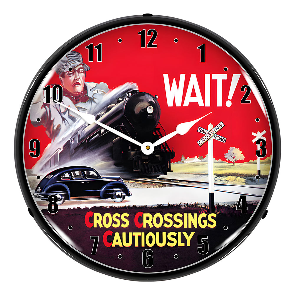 Collectable Sign and Clock Railroad Crossing Safety Backlit Wall Clock-1903897-Garage Giant
