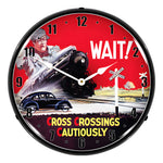 Collectable Sign and Clock Railroad Crossing Safety Backlit Wall Clock-1903897-Garage Giant 