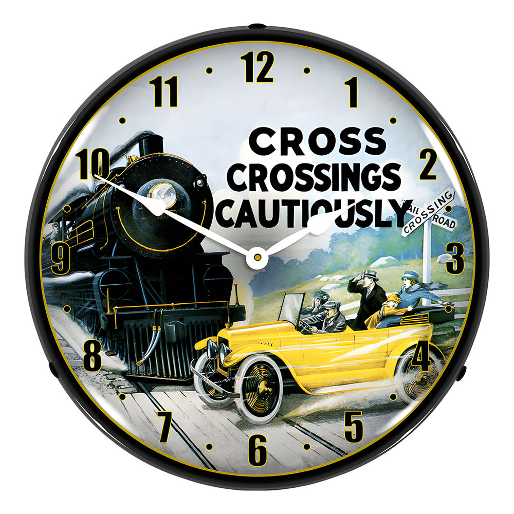 Collectable Sign and Clock Railroad Crossing Safety Backlit Wall Clock-1903898-Garage Giant