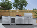 NewAge Outdoor Kitchens Stainless Steel 7-Piece Cabinet Set with 3-Drawer, Bar, Grill Cabinet, Platinum Grill, Countertops and Fridge-66588-Garage Giant 