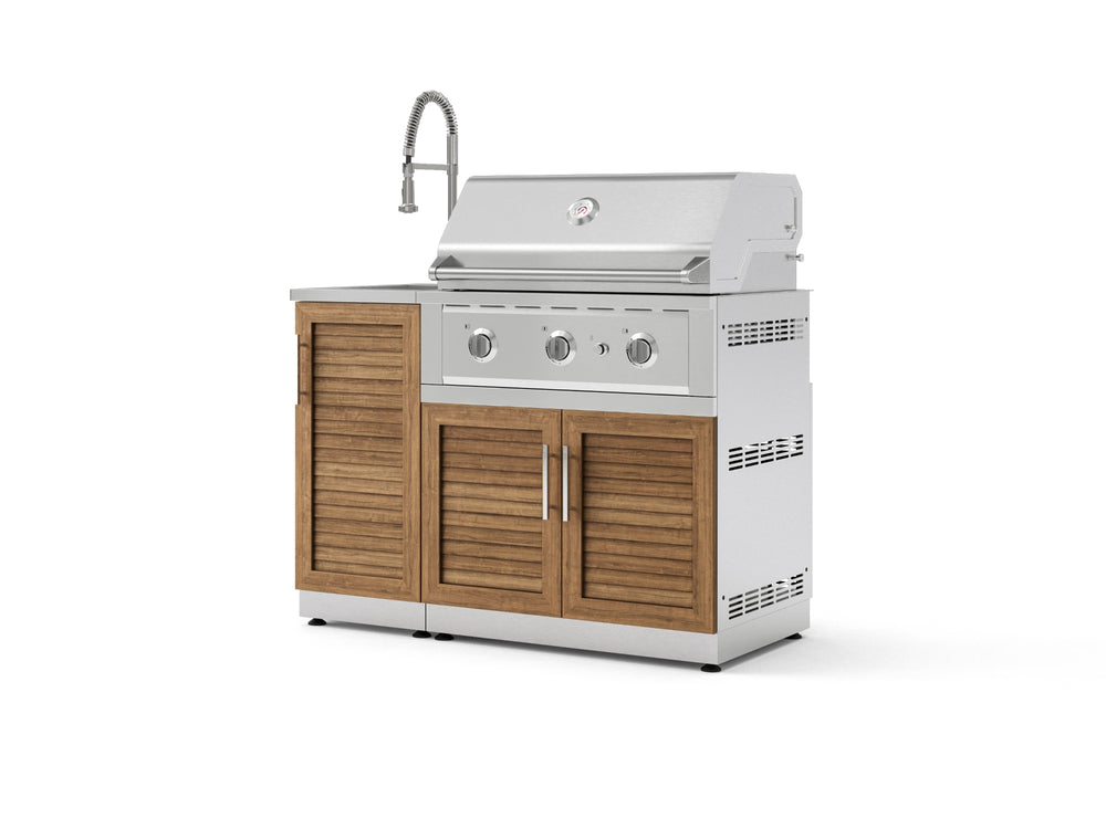 NewAge Outdoor Kitchens Outdoor Grill Island Stainless-Steel Louvered Doors 3-Piece Cabinet Set with Sink, Grill Cabinet and Performance Grill-75285-Garage Giant