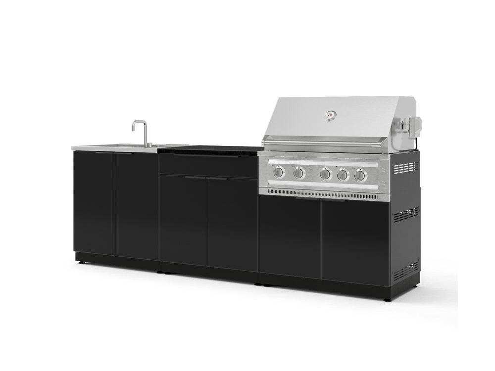 NewAge Outdoor Kitchens Aluminum 5-Piece Cabinet Set with Bar, Sink, Grill Cabinet, Platinum Grill, and Countertop-73379-Garage Giant