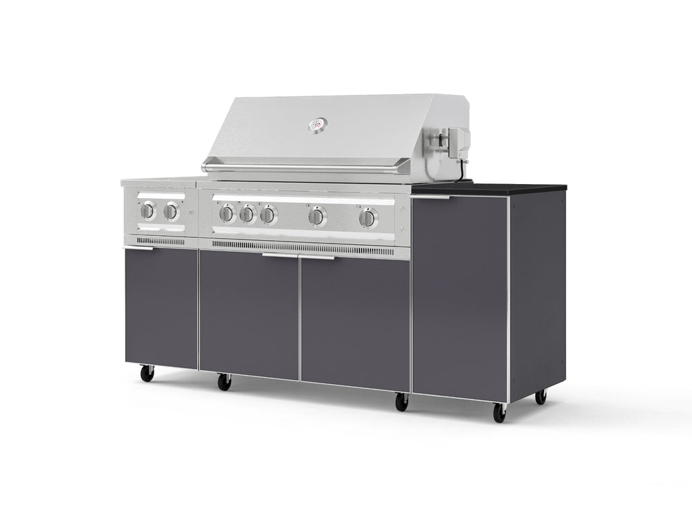 NewAge Outdoor Kitchens Outdoor Grill Island Aluminum 6-Piece Cabinet Set with Casters and 1-Door, Grill Cabinet, Platinum Grill, Dual Side Burner and Dekton in Sirius Countertop - (Liquid Propane) | Garage Giant