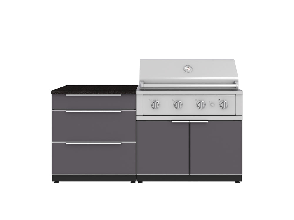 NewAge Outdoor Kitchens Aluminum 4-Piece Cabinet Set with 3 Drawer, Grill Cabinet, Performance Grill, and Countertop-71612-Garage Giant