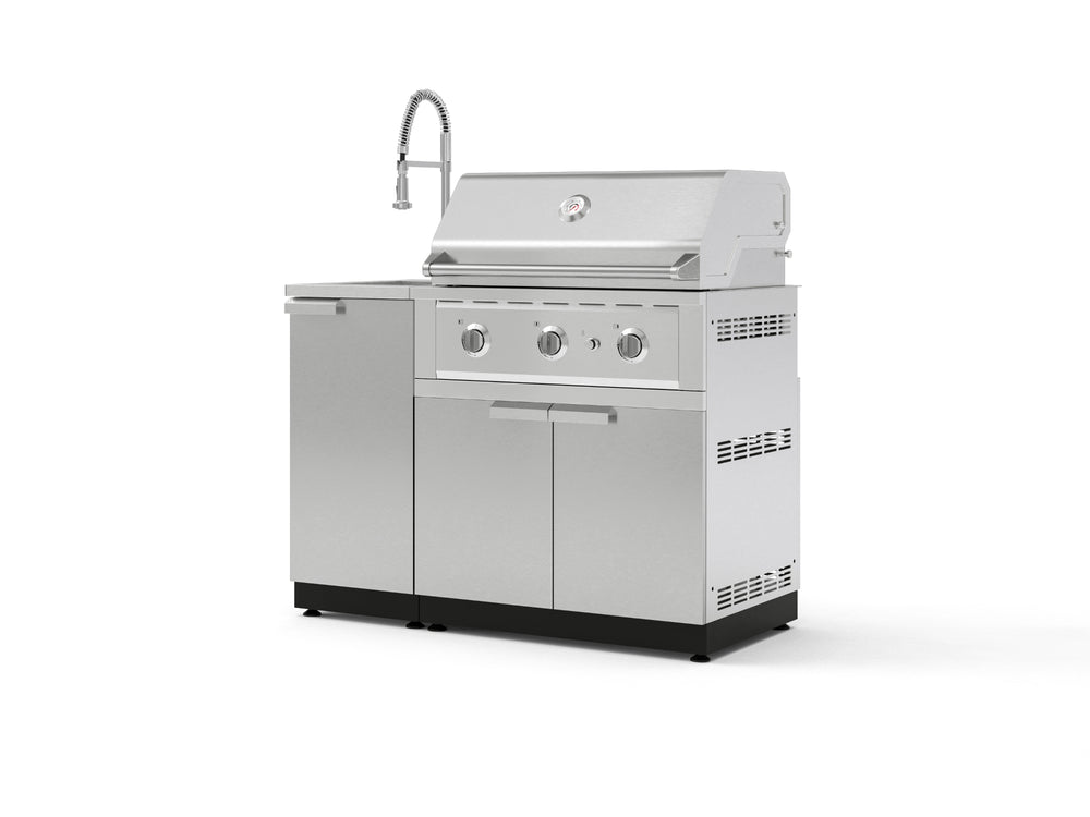 NewAge Outdoor Kitchens Outdoor Grill Island Stainless-Steel 3-Piece Cabinet Set with Sink, Grill Cabinet and Performance Grill-75342-Garage Giant