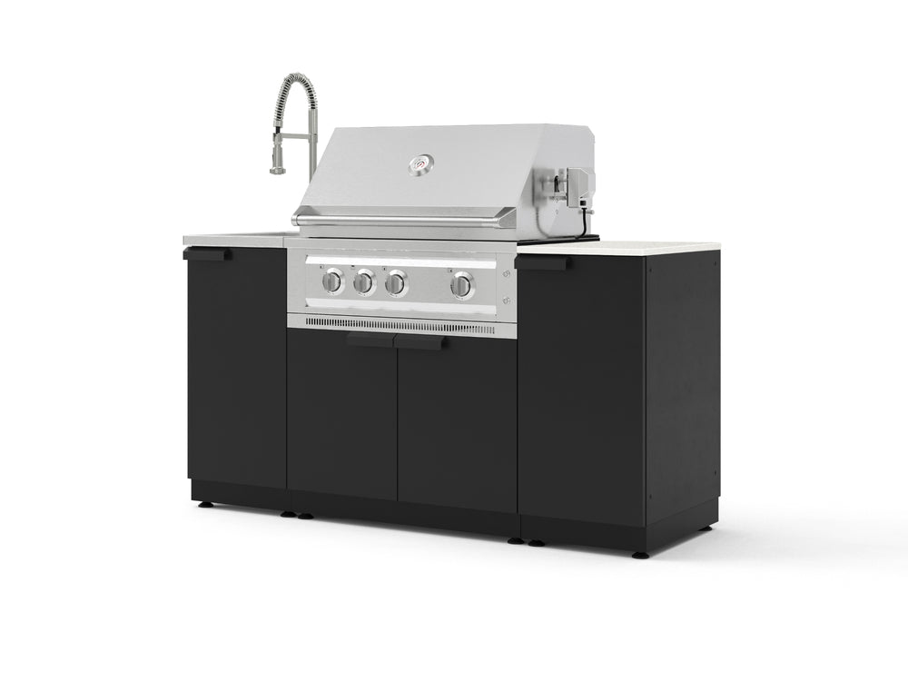 NewAge Outdoor Kitchens Outdoor Grill Island Stainless-Steel 5-Piece Cabinet Set with Sink, 1 Door, Grill Cabinet, Platinum Grill and Stainless Steel Countertop - (Liquid Propane) | Garage Giant