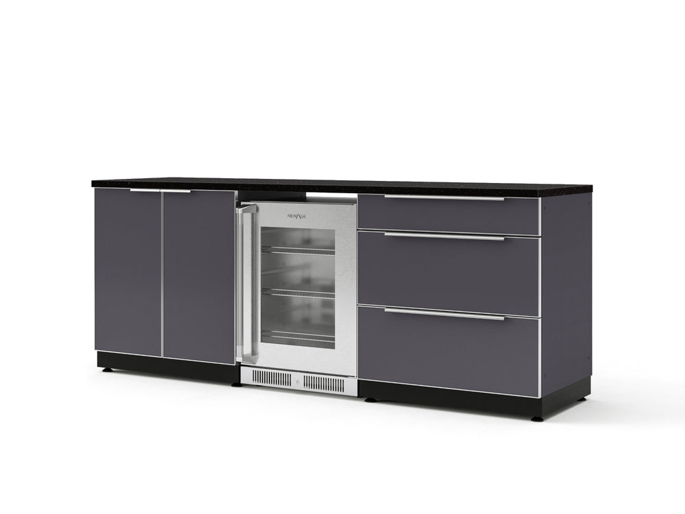 NewAge Outdoor Kitchens Aluminum 5-Piece Cabinet Set with 3-Drawer, 2-Door Cabinet, Countertops and Fridge-72115-Garage Giant