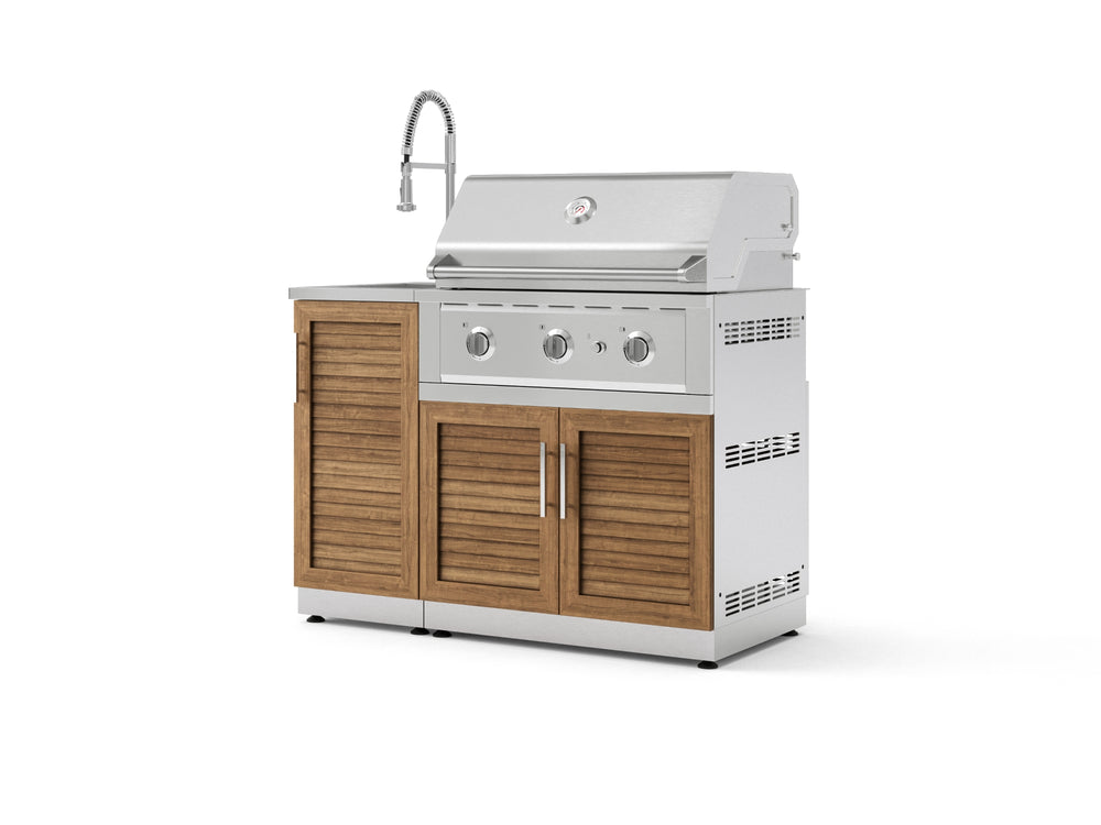 NewAge Outdoor Kitchens Outdoor Grill Island Stainless-Steel Louvered Doors 3-Piece Cabinet Set with Sink, Grill Cabinet and Performance Grill-75354-Garage Giant