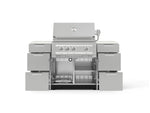 NewAge Outdoor Kitchens Outdoor Grill Island Stainless-Steel 6-Piece Cabinet Set with 3 Drawers, Grill Cabinet, Platinum Grill and Dekton in Aeris Countertops - (Liquid Propane) 