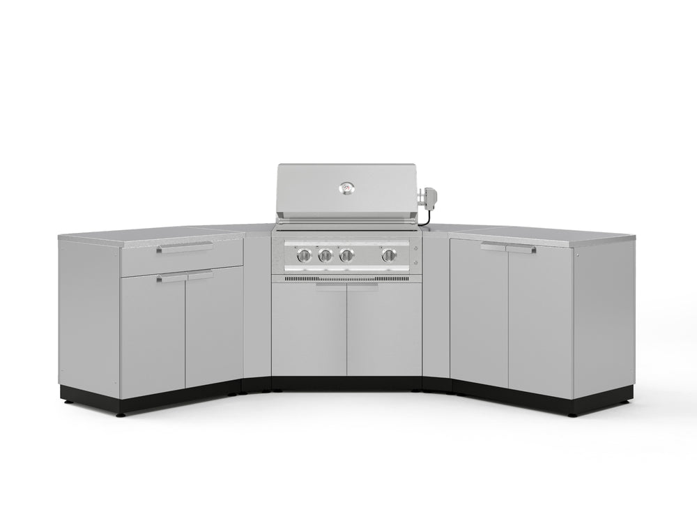 NewAge Outdoor Kitchens Stainless Steel 7-Piece Cabinet Set with 2 Door, Bar, Corner, Grill Cabinet, Platinum Grill, and Countertops | 71030