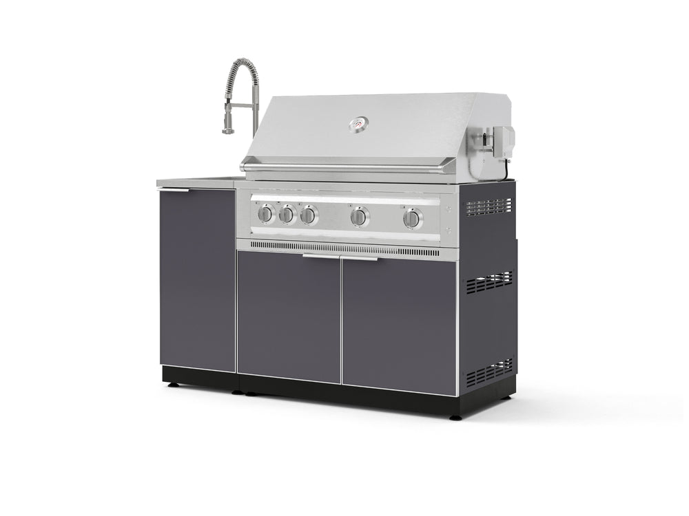 NewAge Outdoor Kitchens Outdoor Grill Island Aluminum 3-Piece Cabinet Set with Sink, Grill Cabinet and Platinum Grill-75266-Garage Giant