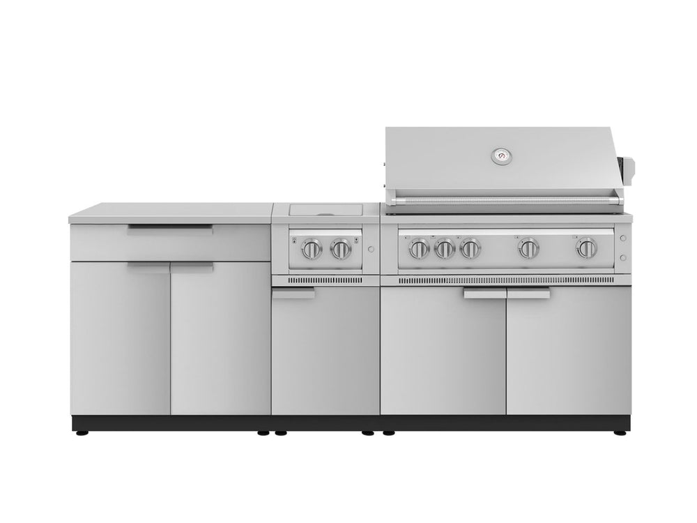 NewAge Outdoor Kitchens Stainless Steel 6-Piece Cabinet Set with Platinum Grill, Dual Side Burner, Bar and Grill Cabinet and Stainless Steel Countertop.-71550-Garage Giant