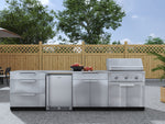 NewAge Outdoor Kitchens Stainless Steel 7-Piece Cabinet Set with 3-Drawer, Bar, Grill Cabinet, Performance Grill, Countertops and Fridge-66567-Garage Giant 