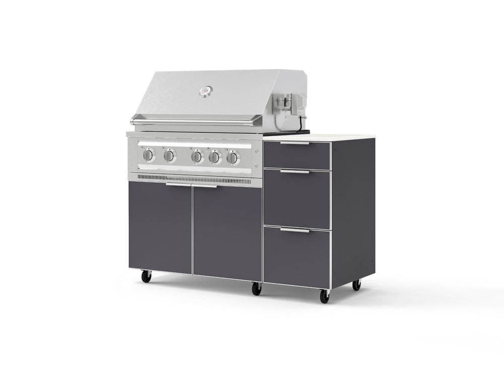 NewAge Outdoor Kitchens Outdoor Grill Island Aluminum 4-Piece Cabinet Set with Casters and 3-Drawer, Grill Cabinet, Platinum Grill and Dekton in Aeris Countertop - (Liquid Propane) | Garage Giant