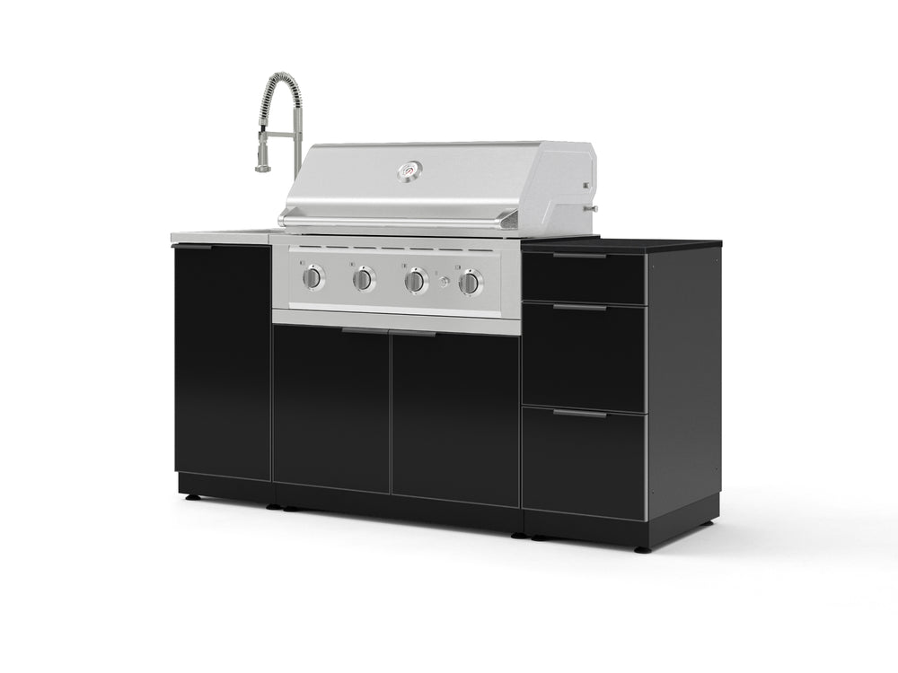NewAge Outdoor Kitchens Outdoor Grill Island Aluminum 5-Piece Cabinet Set with Sink, 3 Drawer, Grill Cabinet, Performance Grill and Stainless Steel Countertop - (Natural Gas) | Garage Giant