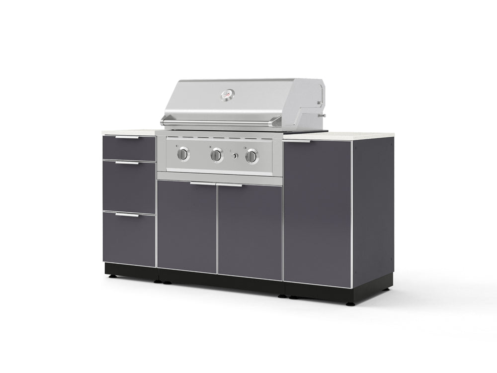 NewAge Outdoor Kitchens Outdoor Grill Island Aluminum 6-Piece Cabinet Set with 1 Door, 3 Drawer, Grill Cabinet, Performance Grill and Countertops - (Liquid Propane) | Garage Giant