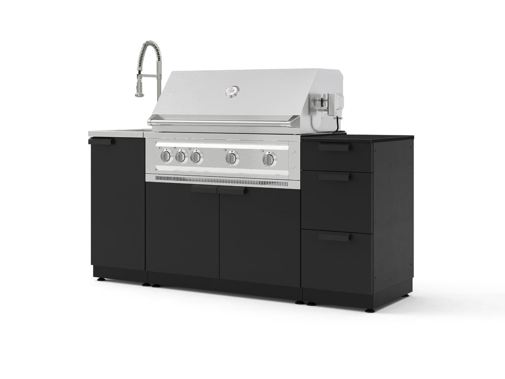 NewAge Outdoor Kitchens Outdoor Grill Island Stainless-Steel 5-Piece Cabinet Set with Sink, 3 Drawer, Grill Cabinet, Platinum Grill and Stainless Steel Countertop - (Natural Gas) | Garage Giant