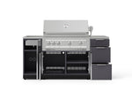 NewAge Outdoor Kitchens Outdoor Grill Island Aluminum 5-Piece Cabinet Set with Sink, 3 Drawer, Grill Cabinet, Platinum Grill and Stainless Steel Countertop-74754-Garage Giant 