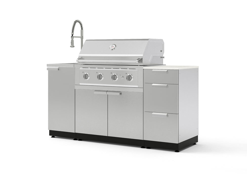 NewAge Outdoor Kitchens Outdoor Grill Island Stainless-Steel 5-Piece Cabinet Set with Sink, 3 Drawer, Grill Cabinet, Performance Grill and Stainless Steel Countertop - (Liquid Propane) | Garage Giant