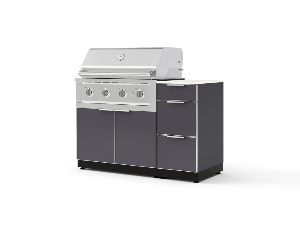 NewAge Outdoor Kitchens Outdoor Grill Island Aluminum 4-Piece Cabinet Set with 3-Drawer, Grill Cabinet, Performance Grill and Countertop - (Natural Gas) | Garage Giant