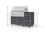 NewAge Outdoor Kitchens Outdoor Grill Island Aluminum 4-Piece Cabinet Set with Casters and 3-Drawer, Grill Cabinet, Platinum Grill and Dekton in Sirius Countertop - (Liquid Propane) 