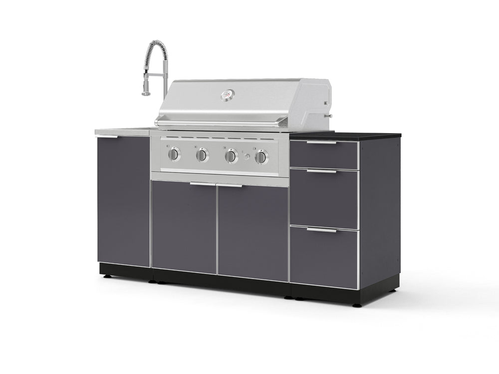 NewAge Outdoor Kitchens Outdoor Grill Island Aluminum 5-Piece Cabinet Set with Sink, 3 Drawer, Grill Cabinet, Performance Grill and Stainless Steel Countertop - (Natural Gas) | Garage Giant