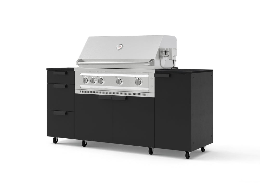 NewAge Outdoor Kitchens Outdoor Grill Island Stainless-Steel 6-Piece Cabinet Set with Casters 1 Door, 3 Drawer, Grill Cabinet, Platinum Grill and Dekton in Sirius Countertops - (Liquid Propane) | Garage Giant