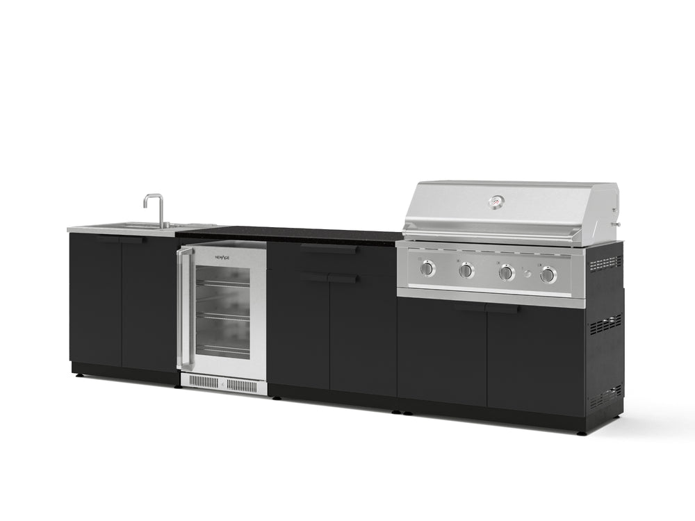 NewAge Outdoor Kitchens Stainless Steel 6-Piece Cabinet Set with Sink, Bar, Grill Cabinet, Performance Grill, Countertop and Glass Door Fridge-73751-Garage Giant