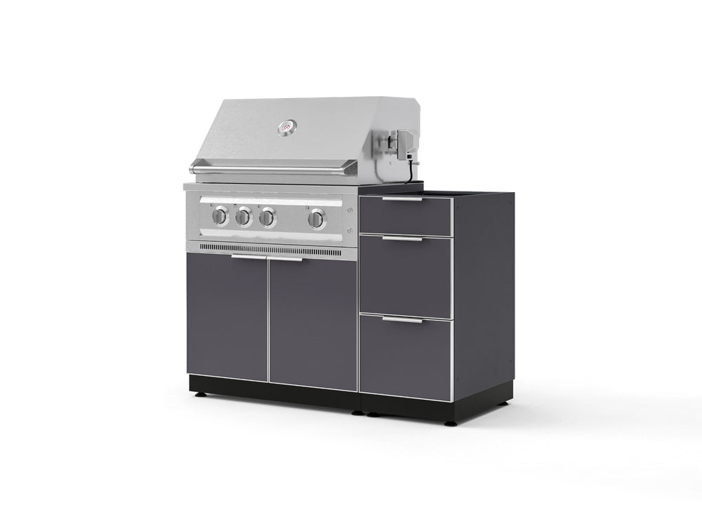 NewAge Outdoor Kitchens Outdoor Grill Island Aluminum 3-Piece Cabinet Set with 3-Drawer, Grill Cabinet and Platinum Grill - (Natural Gas) | Garage Giant
