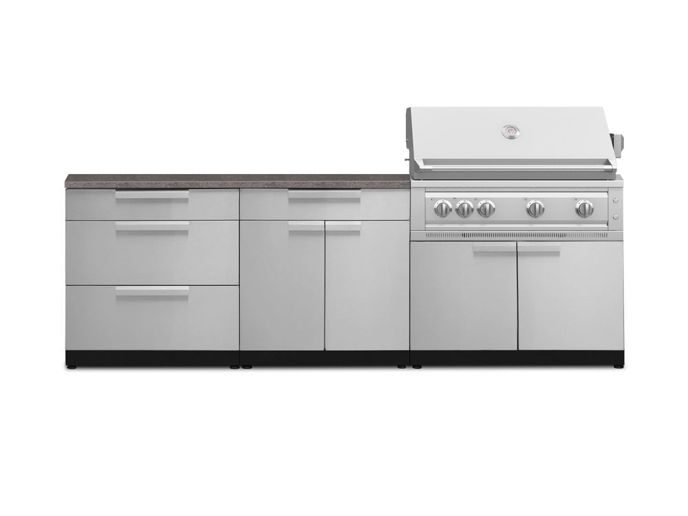 NewAge Outdoor Kitchens Stainless-Steel 5-Piece Cabinet Set with 3 Drawer, 2-Door with Drawer, Grill Cabinet, Platinum Grill and Countertop-71339-Garage Giant