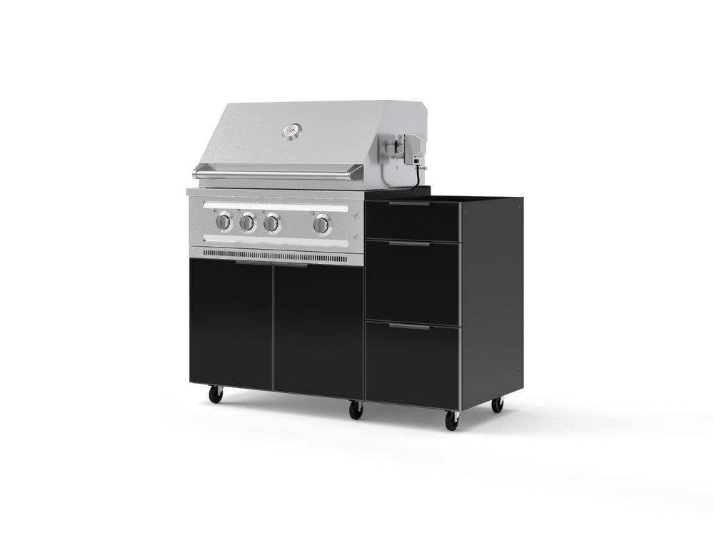 NewAge Outdoor Kitchens Outdoor Grill Island Aluminum 3-Piece Cabinet Set with Casters and 3-Drawer, Grill Cabinet and Platinum Grill - (Liquid Propane) | Garage Giant