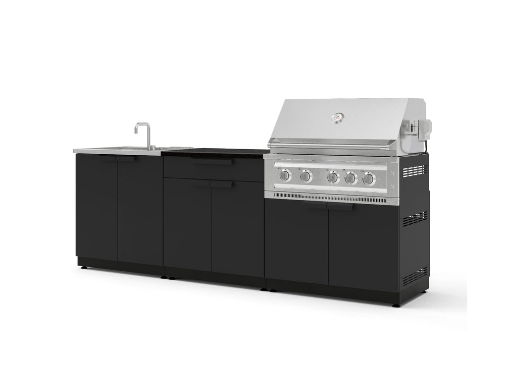 NewAge Outdoor Kitchens Stainless-Steel 5-Piece Cabinet Set with Bar, Sink, Grill Cabinet, Platinum Grill, and Countertop-73391-Garage Giant